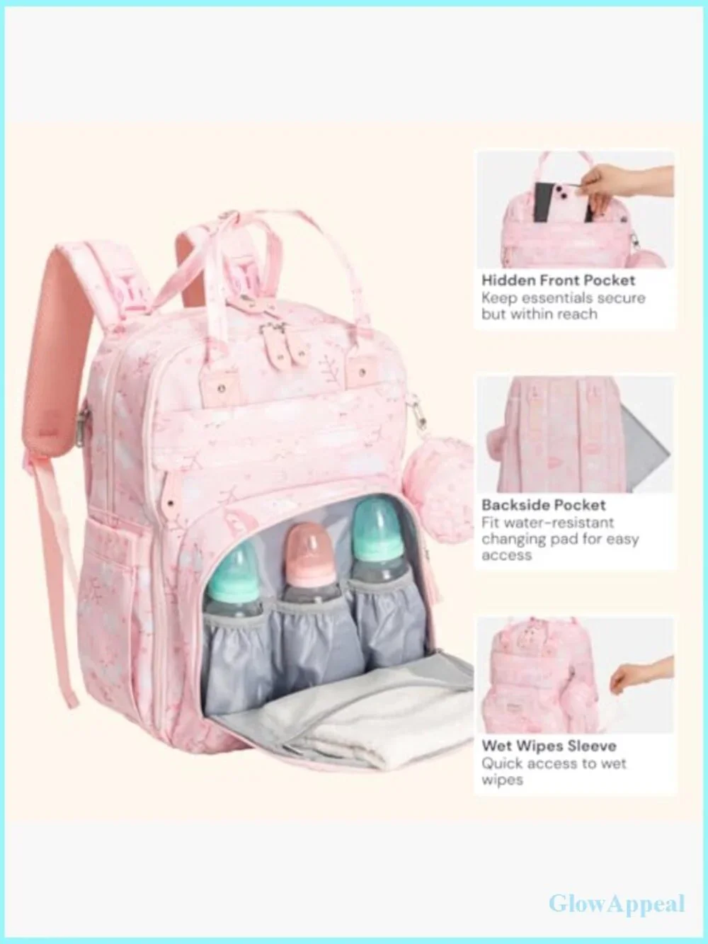Diaper Bag Backpack - Baby Essentials Travel Tote with Changing Pad & Stroller